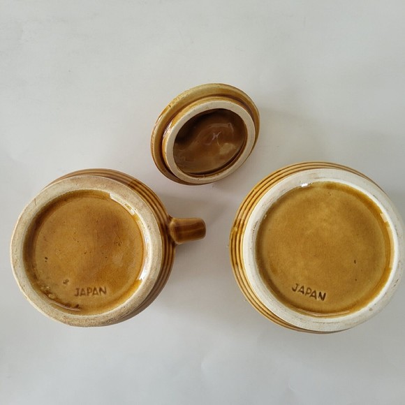 Vintage Autumn Gold Creamer and Sugar Bowl Embossed Fruit 1970s Japan - Picture 8 of 9